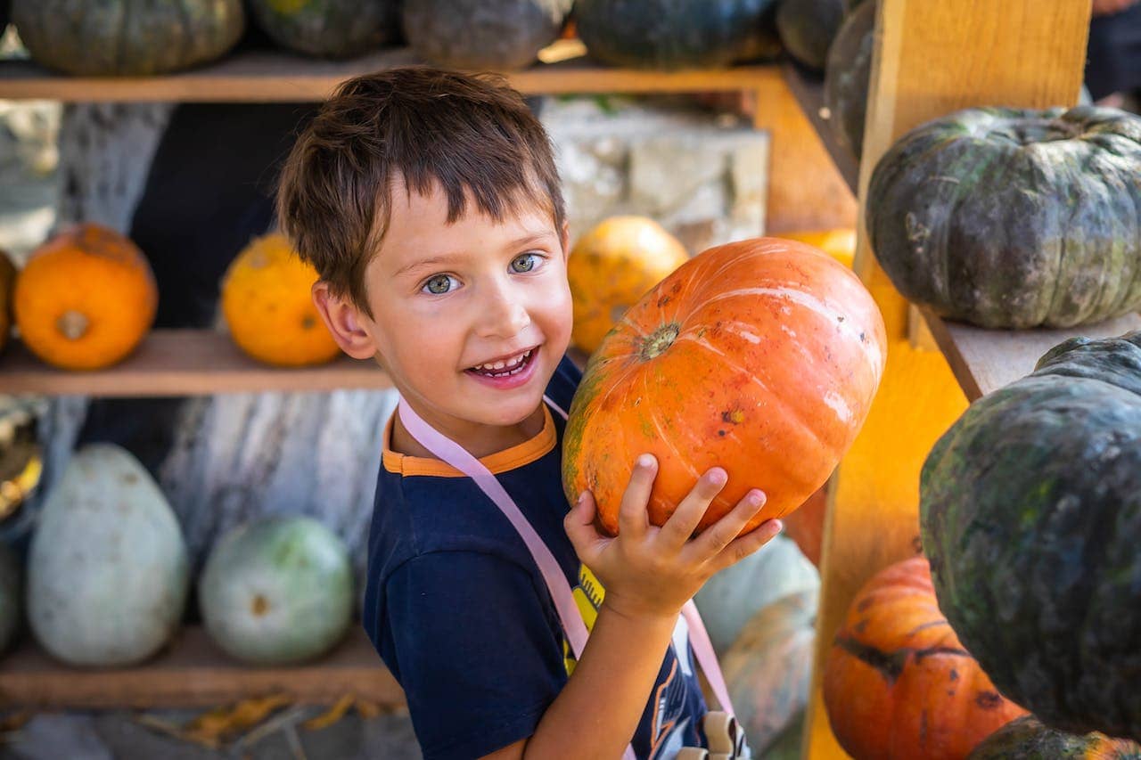 child and pumpkin