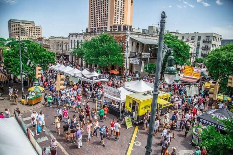 food stalls at pecan street festival on 6th street